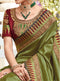 Vanya Zari Embroidered Women Woven Olive Green and Pista Silk Saree With Two Tone Pure Silk Blouse Designer Saree