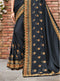 Vanya Zari Embroidered Women Woven Black Satin Saree With Raw Silk Blouse Designer Saree