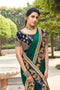 Two Tone Satin Gota Bordered Rama Green Saree With Navy Blue Blouse