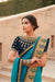 Two Tone Satin Heavy Embroidered Border Firozi Saree With Raw Silk Navy Blue Blouse