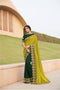 Two Tone Satin Mustard Half-Half Saree With Green Raw Silk Blouse